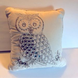 Pier 1 Sequined Owl Throw Pillow Embroidered Jeweled 14x14